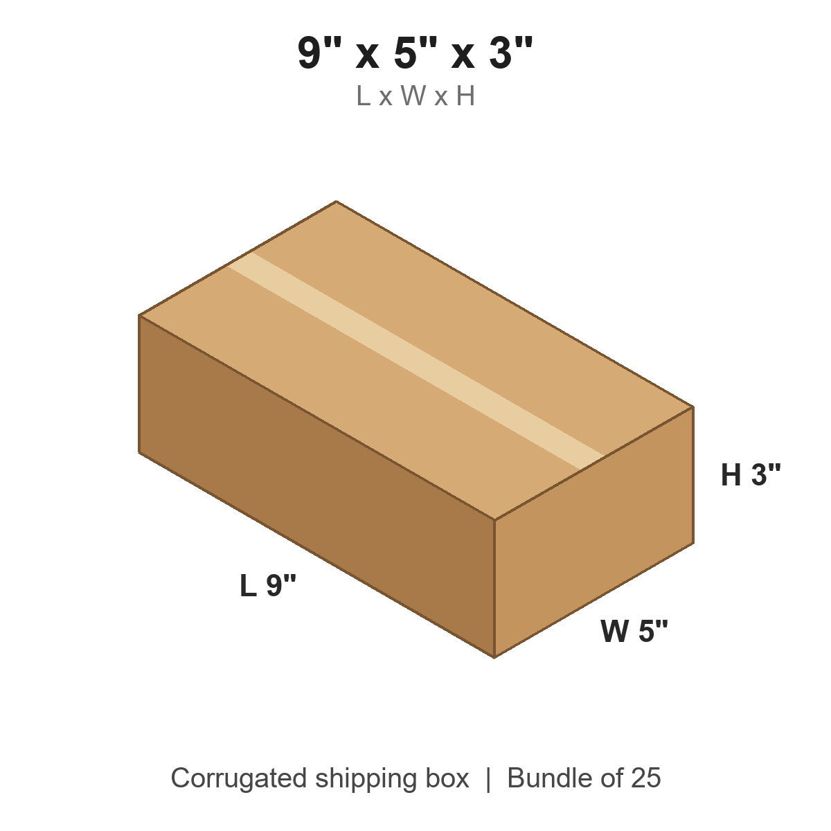 9x5x3 Corrugated Shipping Boxes (9 x 5 x 3 in), Bundle of 25