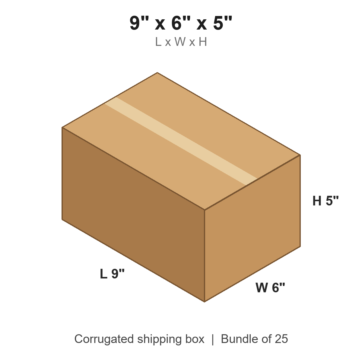 9x6x5 Corrugated Shipping Boxes (9 x 6 x 5 in), Bundle of 25