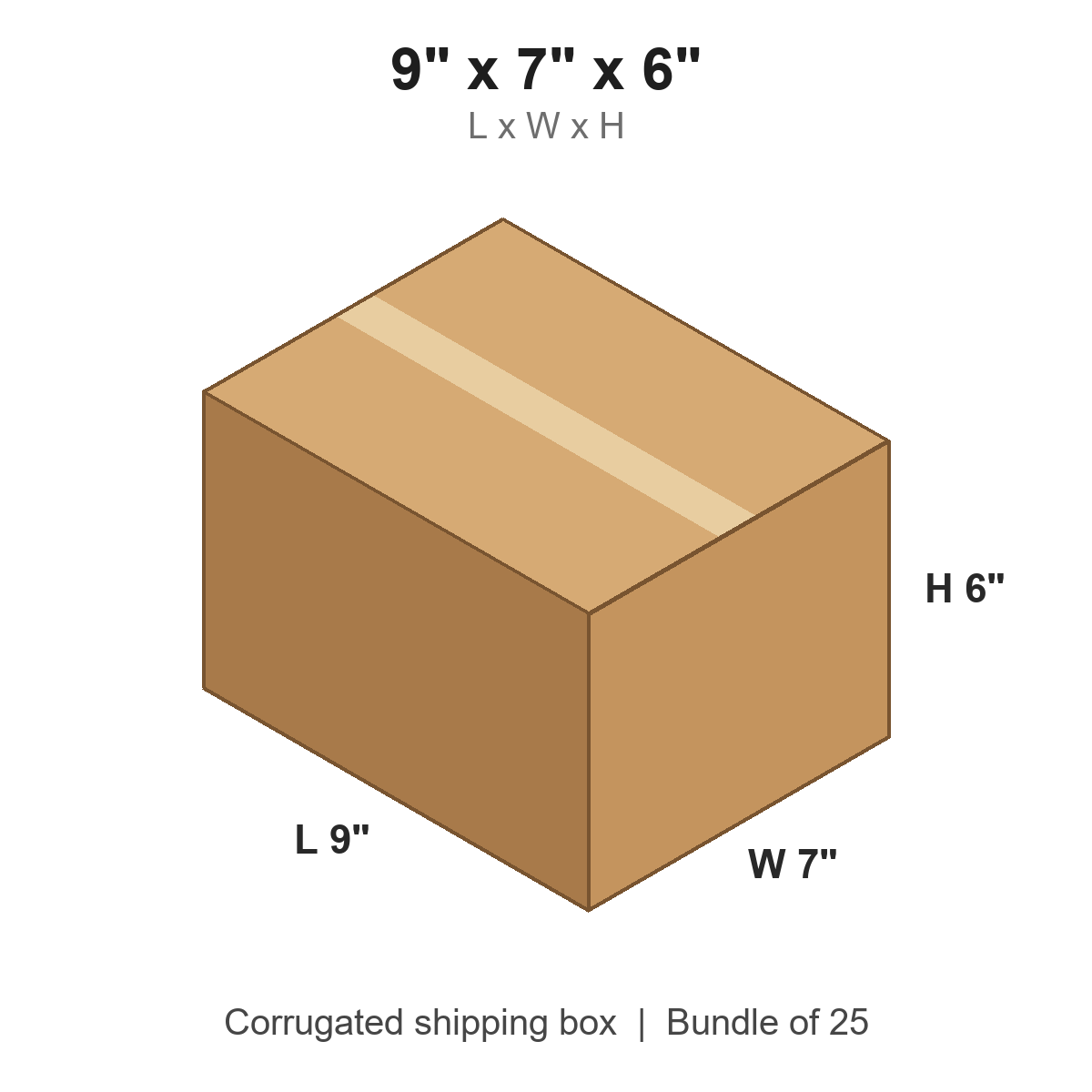 9x7x6 Corrugated Shipping Boxes (9 x 7 x 6 in), Bundle of 25