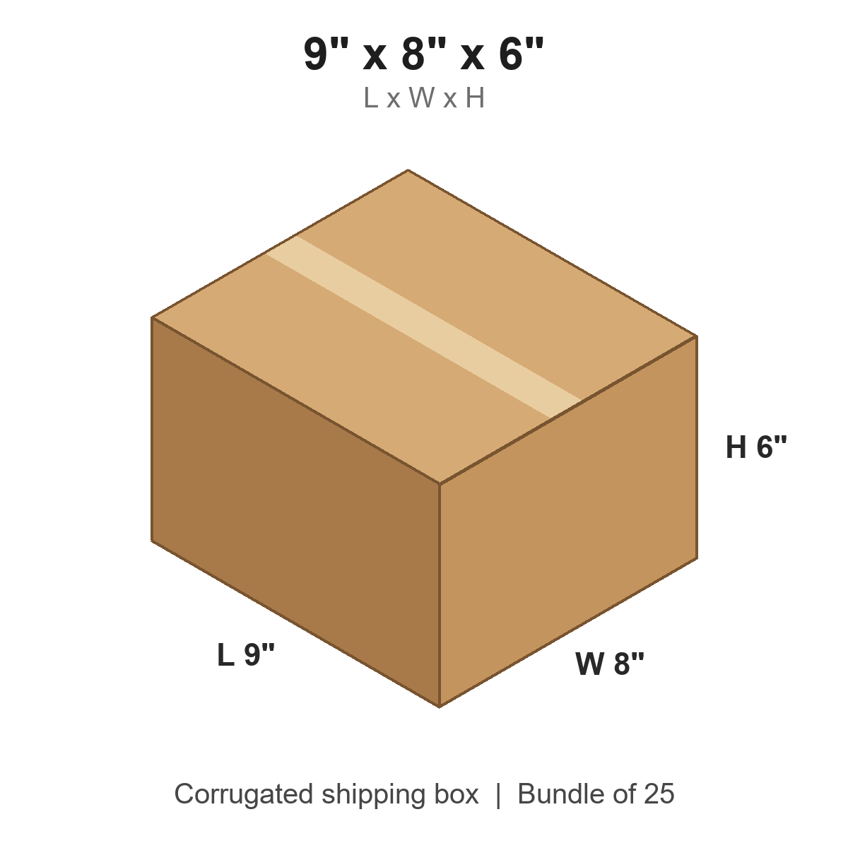 9x8x6 Corrugated Shipping Boxes (9 x 8 x 6 in), Bundle of 25
