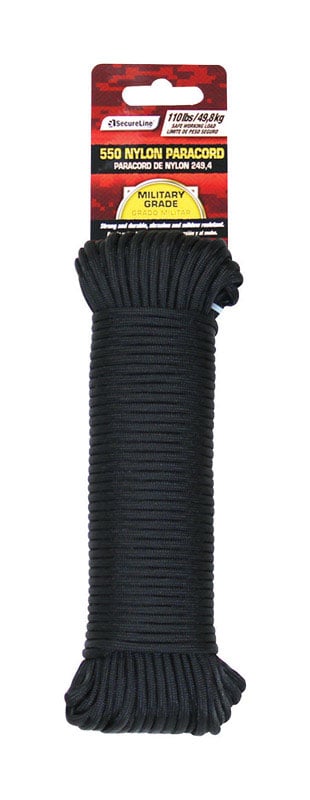 SecureLine 5/32 in. D X 100 ft. L Black Braided Nylon Paracord 5551836