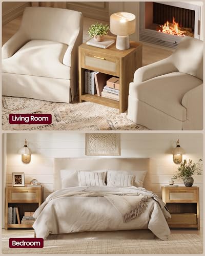 Set of 2 Boho Nightstands with Rattan (Natural Brown / 15"D x 18.9"W x 23.6"H-BOHO)