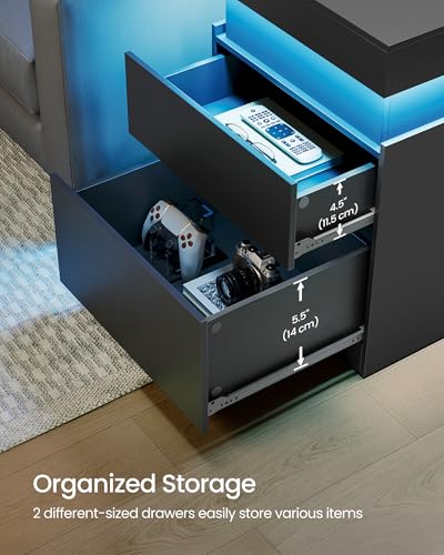 Black Nightstands (Ink Black / 1 PACK+Large size+3 Drawer)