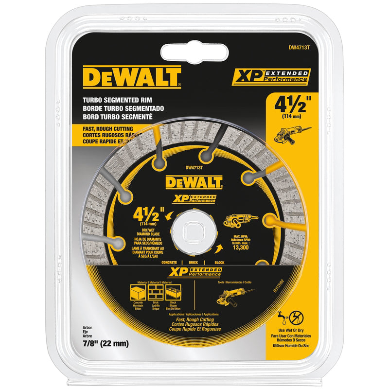 DeWalt XP Extended Performance 4-1/2 in. D X 7/8 in. X 0.06 in. thick Diamond Turbo Segmented Cut-Off Blade DW4713T