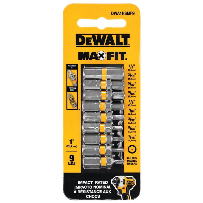 DeWalt Max Fit Hex Assorted X 1 in. L Screwdriver Bit Set Steel DWA1HSMF9 9 pk