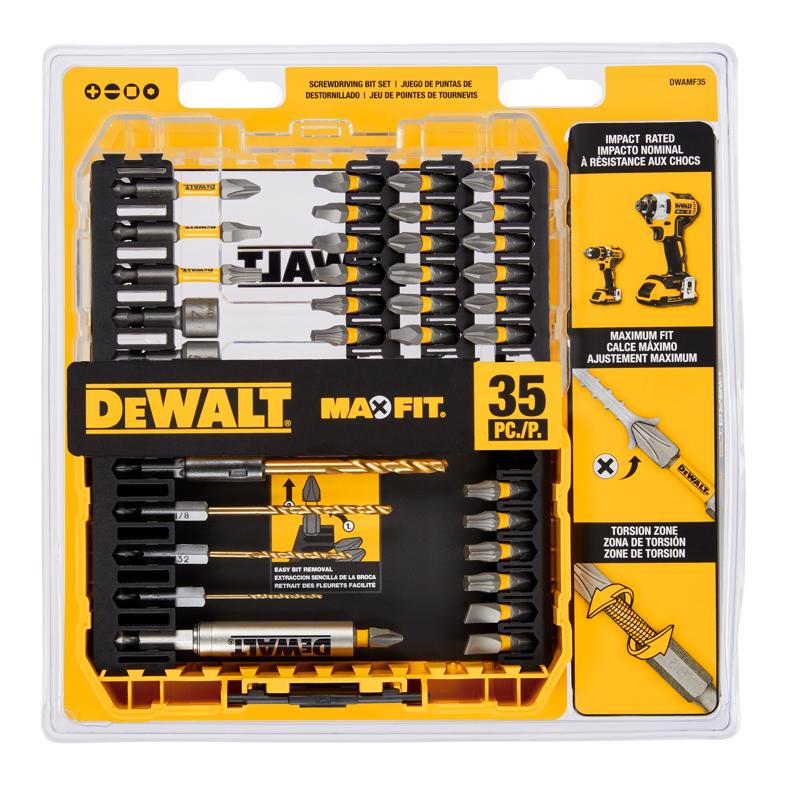 DeWalt Max Fit Assorted Screwdriving Bit Set S2 Tool Steel DWAMF35 35 pc