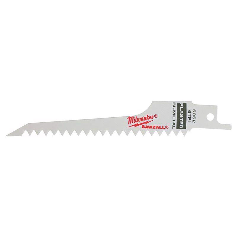 Milwaukee Sawzall 5 in. Bi-Metal Plaster Reciprocating Saw Blade 6 TPI 48-00-5052 5 pk