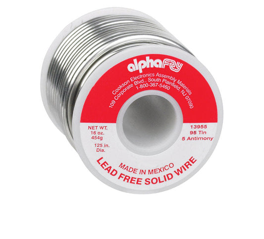 Alpha Fry 16 oz Lead-Free Solid Wire Solder 0.125 in. D Tin/Antimony 95/5 13955 1 pc