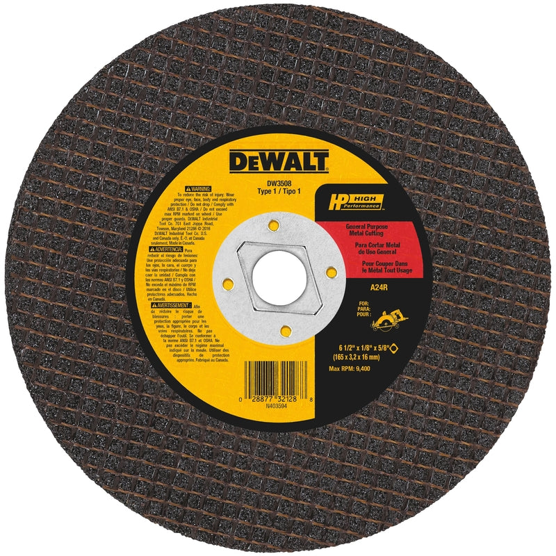 DeWalt High Performance 6-1/2 in. D X 5/8 in. X 1/8 in. thick Aluminum Oxide Metal Cutting Saw Blade DW3508