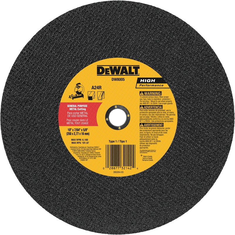 DeWalt 10 in. D X 5/8 in. X 7/64 in. thick Aluminum Oxide Chop Saw Wheel DW8005 1 pc