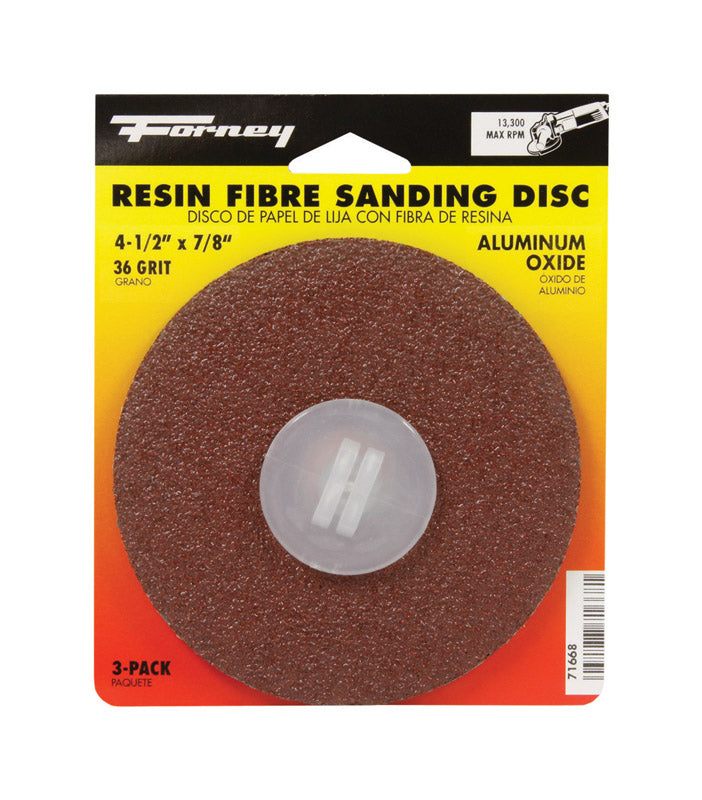 Forney 4.5 in. Aluminum Oxide Adhesive Sanding Disc 36 Grit 71668 3 pk