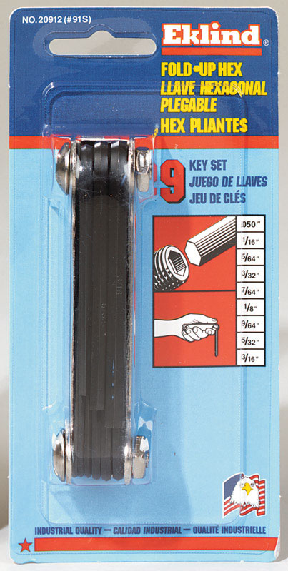 Eklind .050 to 3/16 in. SAE Fold-Up Hex Key Set 20912 9 pc