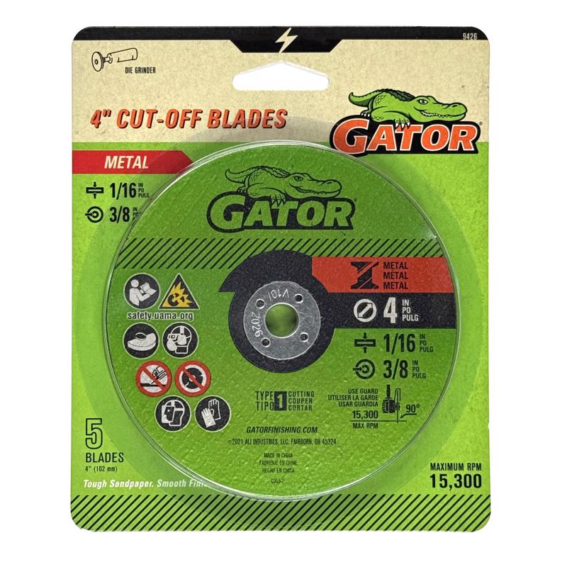 Gator 4 in. D X 3/8 in. X 1/16 in. thick Aluminum Oxide Type 1 Metal Cut-Off Blade 9426 5 pc
