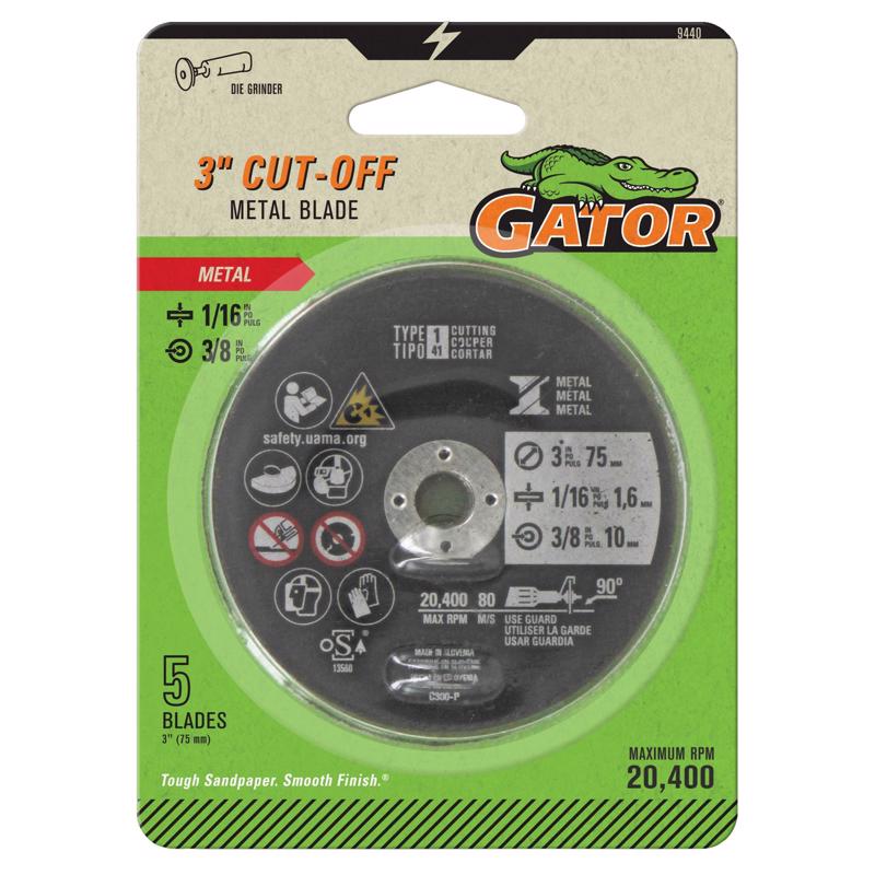 Gator 3 in. D X 3/8 in. X 1/16 in. thick Aluminum Oxide Type 1 Metal Cut-Off Blade 9440GA 5 pc