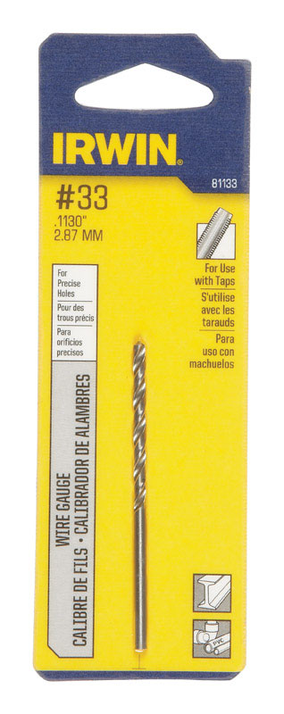 IRWIN #33 X 2-5/8 in. L High Speed Steel Jobber Length Wire Gauge Bit Straight Shank 81133 1 pk