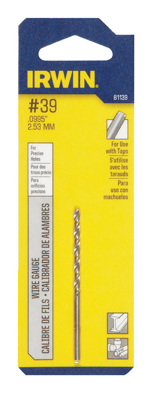 IRWIN #39 X 1-3/8 in. L High Speed Steel Jobber Length Wire Gauge Bit Straight Shank 81139 1 pk