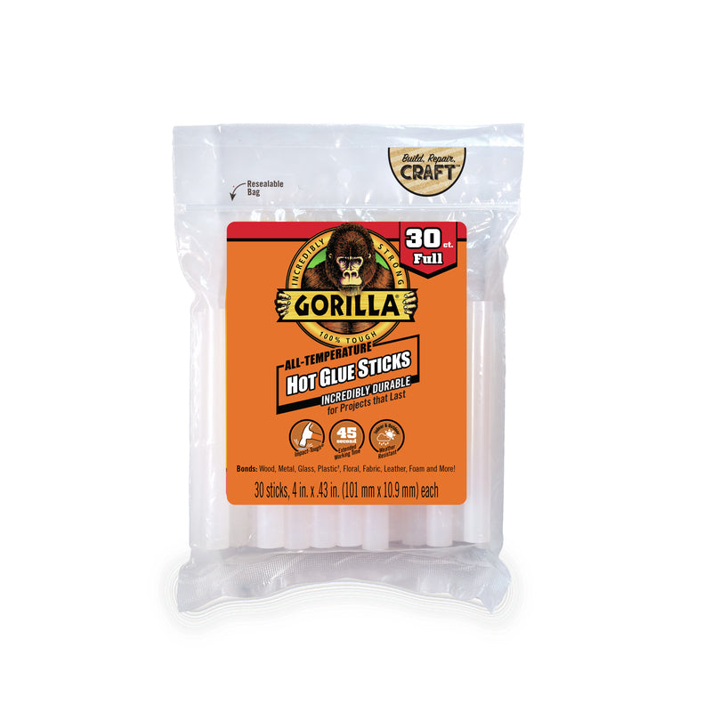 Gorilla High Strength Clear Hot Glue Sticks 3033002 30 pc, Case of 6