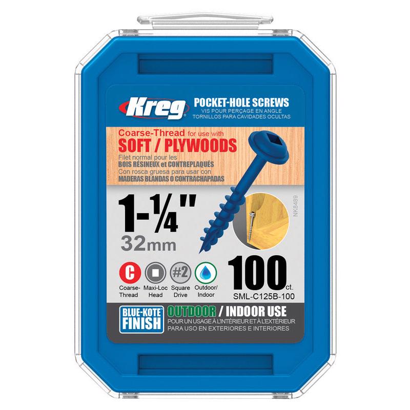 Kreg No. 8 X 1-1/4 in. L Square Blue-Kote Coarse Pocket-Hole Screw SML-C125B-100 100 pk