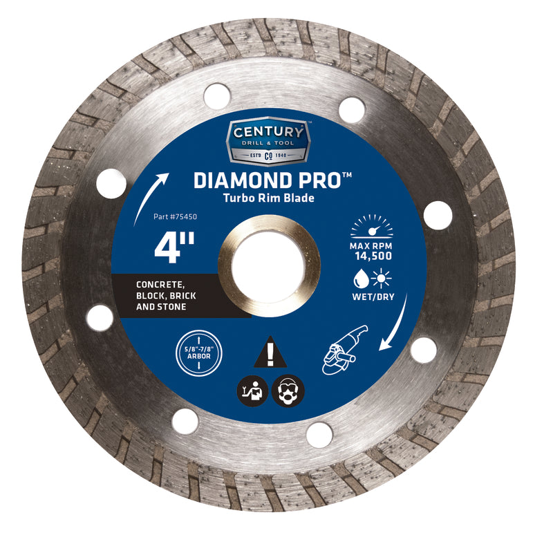 Century Drill & Tool 4 in. D Diamond Turbo Diamond Saw Blade 75450
