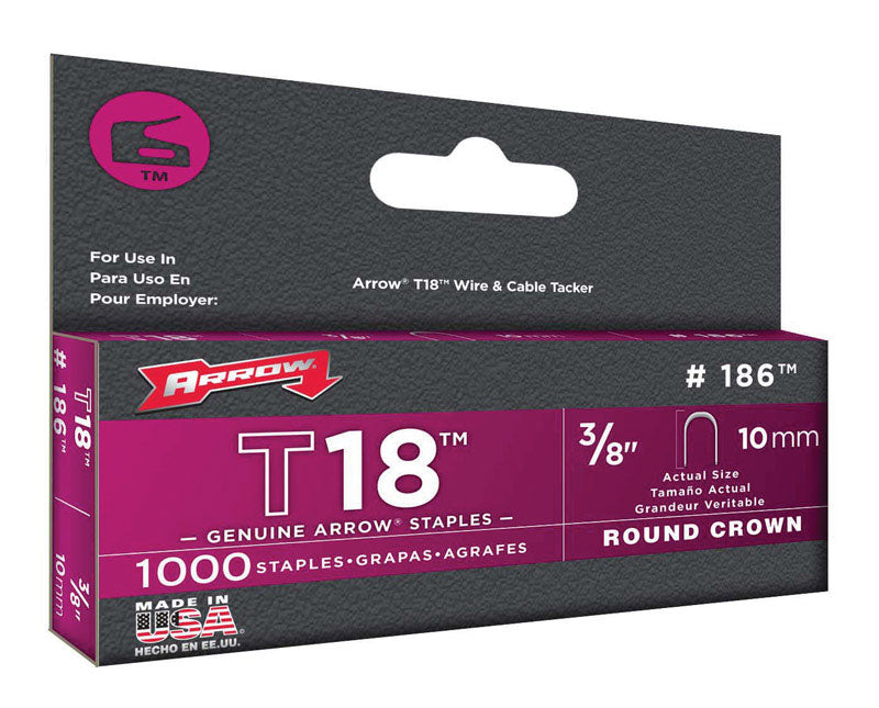 Arrow T18 3/16 in. W X 3/8 in. L 18 Ga. Round Crown Wire Staples 1000 pk, Case of 5