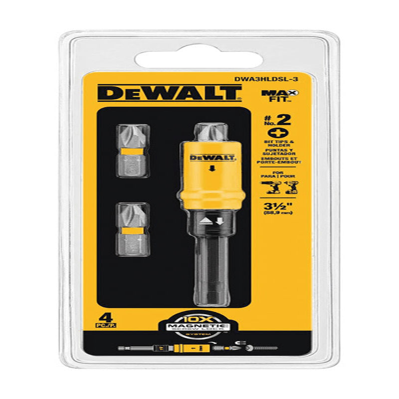DeWalt Max Fit Phillips #2 Screw Lock Bit and Holder Set S2 Tool Steel DWA3HLDSL-3 4 pc, Case of 3
