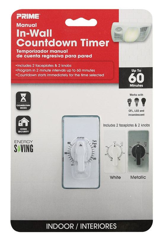 Prime EZ-SET Indoor In Wall Countdown Timer 125 V White TNIW060-RC