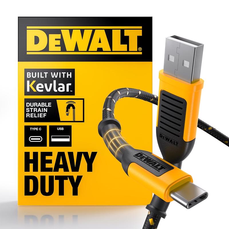 DeWalt USB-A to USB-C Cable 4 ft. Black/Yellow