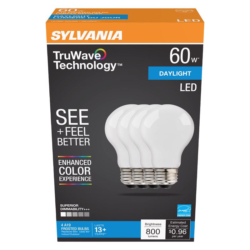 Sylvania TruWave A19 E26 (Medium) LED Bulb Daylight 60 Watt Equivalence 40672 4 pk