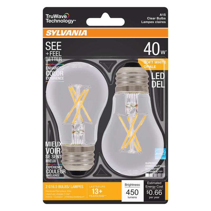 Sylvania TruWave A15 E26 (Medium) LED Bulb Soft White 40 Watt Equivalence 2 pk — Clear 40761