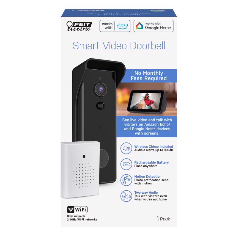 Feit Smart Home White Metal/Plastic Wireless Smart-Enabled Video Doorbell CAMDOORWIFIBATG