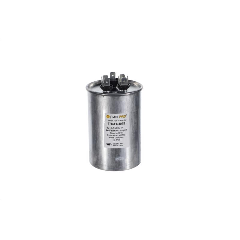 Titan Pro 40+7.5 MFD 440 V Round Run Capacitor TRCFD4075