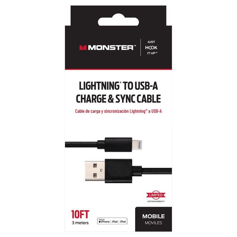 Monster Just Hook It Up Lightning to USB-A Charge and Sync Cable 10 ft. Black JHIU0172