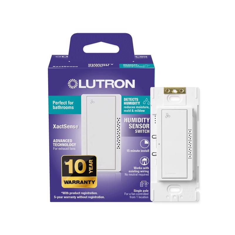 Lutron XactSense Humidity Sensor 3 amps Single Pole Bathroom Exhaust Smart-Enabled Switch White MS-HS3-WH 1 pk