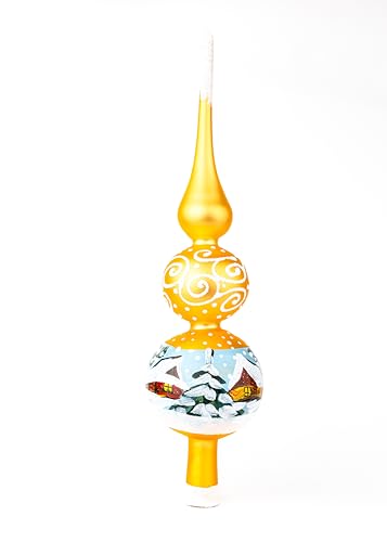 Spitz Glass Christmas Tree Topper Mouth Blown by Polish Artisans and Hand Decorated with Embellishments Made in Poland