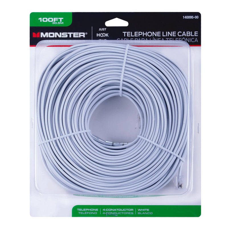 Monster Just Hook It Up 100 ft. L White Telephone Line Cord 140095-00, Pack of 2