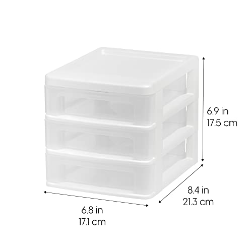 4-Pack 3-Drawer Small Desktop Organizer, Stackable, White (4 Count)