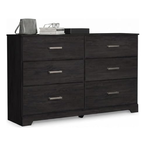 Belachime 6 Drawer Black Wood Bedroom Dresser