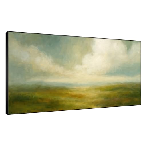 24"x46" Extra Large Framed Wall Art Soft Pastel Hills Dreamy Landscape Illustration for Home Living Room Bedroom Decor