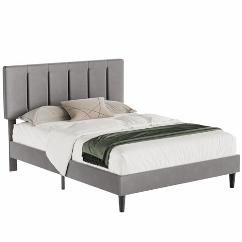 Full Size Bed Frame with Upholstered Headboard