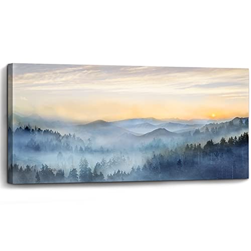 Wall Decor for Living Room Sunrise Misty Forest Print Picture Paintings Wall Art for Bedroom Bathroom Framed Large Canvas Artwork Modern Room Wall Decorations Size 60x30 inches Ready to Hang