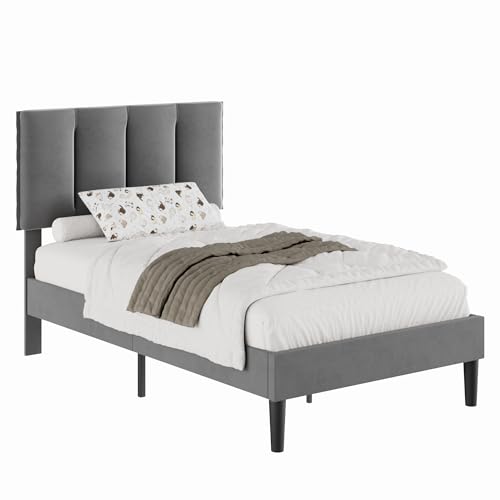 Twin Size Bed Frame with Upholstered Headboard