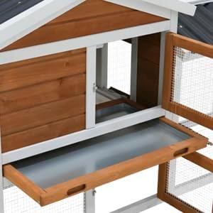 58-Inch Solid Wood Hutch/Cage for Indoor & Outdoor Use with Waterproof Roof – Suitable for Rabbits, Small Rodents & Pets, 2-Tier Design with Stairs and Removable Pull-Out Cleaning Tray（41314）