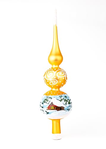 Spitz Glass Christmas Tree Topper Mouth Blown by Polish Artisans and Hand Decorated with Embellishments Made in Poland