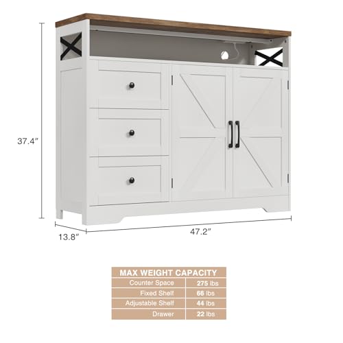 Farmhouse Buffet Cabinet with Drawers & Open Shelf