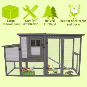 79" Large Wooden Outdoor Chicken Coop with Double-Layer Winter Coop with Large Nest Box, Rainproof Roof and Removable Trays Outdoor Compatible, Suitable for Duck Coops and Rabbit Coops4-6 Chickens