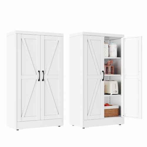 47" White Metal Storage Pantry Cabinet