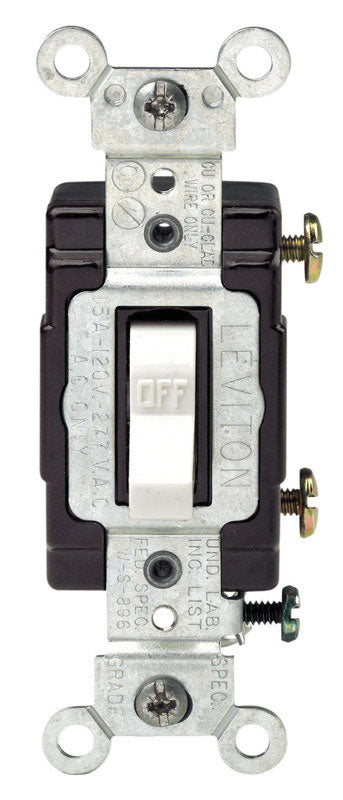 Leviton 15 amps Single Pole Toggle Switch White C22-05501-LHW 1 pk