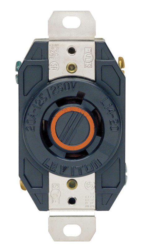 Leviton V-0-MAX 20 amps 125/250 V Single Black Locking Receptacle L14-20R 02410-0BX 1 pk