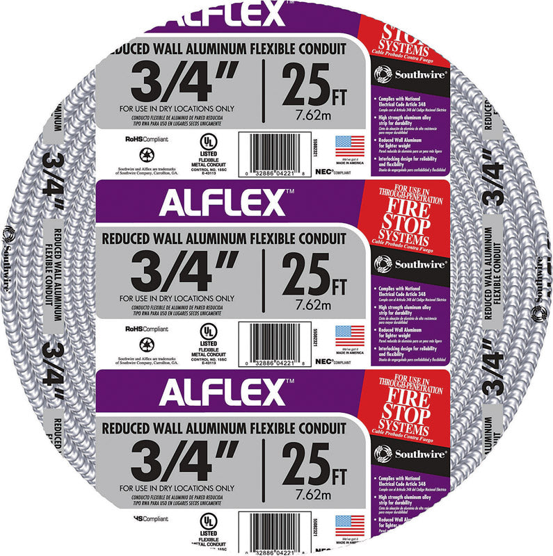 Southwire 3/4 in. D X 25 ft. L Aluminium Flexible Electrical Conduit For FMC 55082321