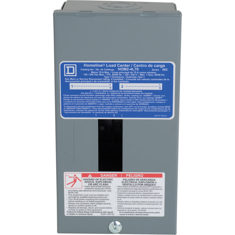 Square D HomeLine 70 amps 120/240 V 2 space 4 circuits Surface Mount Main Lug Load Center HOM24L70SCP
